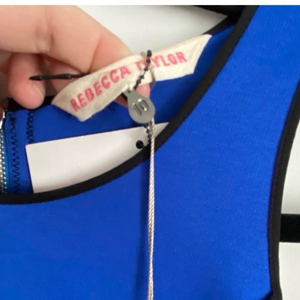 REBECCA TAYLOR Black and Blue Colorblock Fit and Flare Mini Dress - Picture 8 of 8